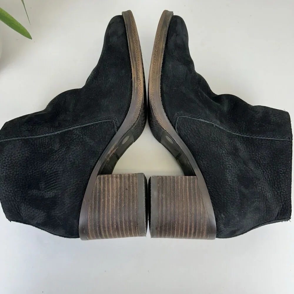 Lucky Brand Roquee Zippered Ankle Booties Black Leather‎ Block Heel Size 10 M